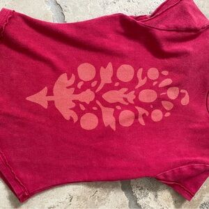 Free People Red Muscle Tee with Modern Fish Design